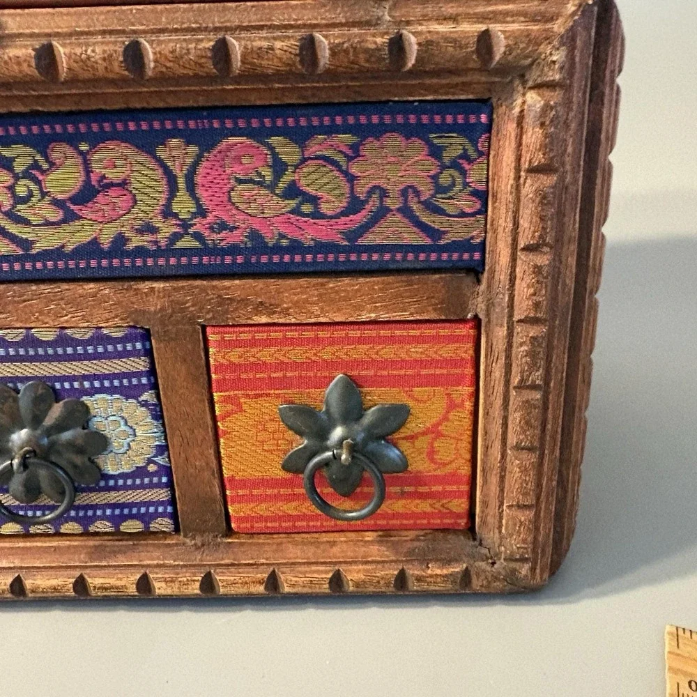 Vintage  Carved Wooden Spice Storage Jewelry Box Chest Indian Hippie Boho Heavy